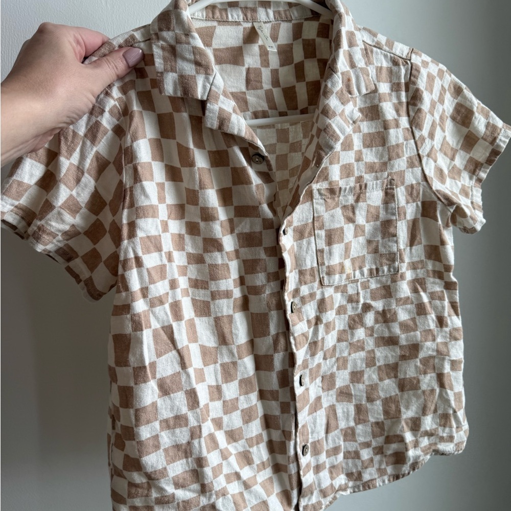 Rylee + Cru Tan and Cream Checkered Kids Button Down Shirt